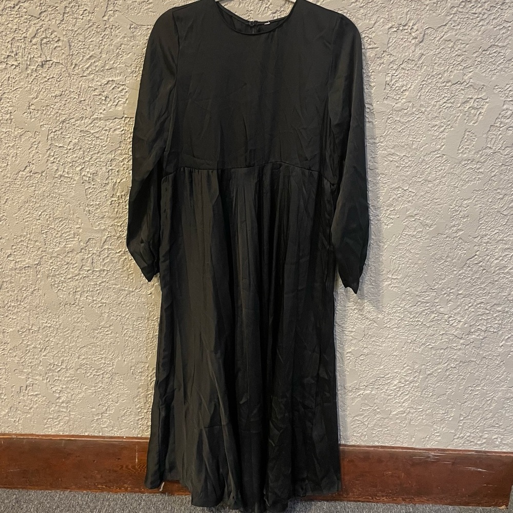 ZARA | black satin wrinkle effect maxi dress